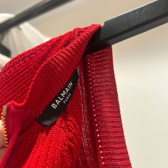 Balmain Red Ribbed Dress - Picture 9 of 12